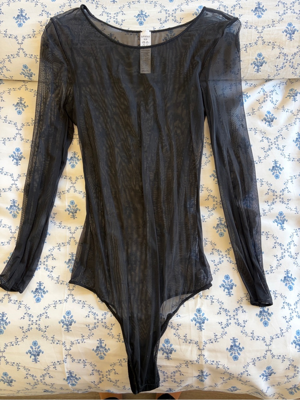 SPANX Black Sheer Long-Sleeve Mesh Bodysuit
